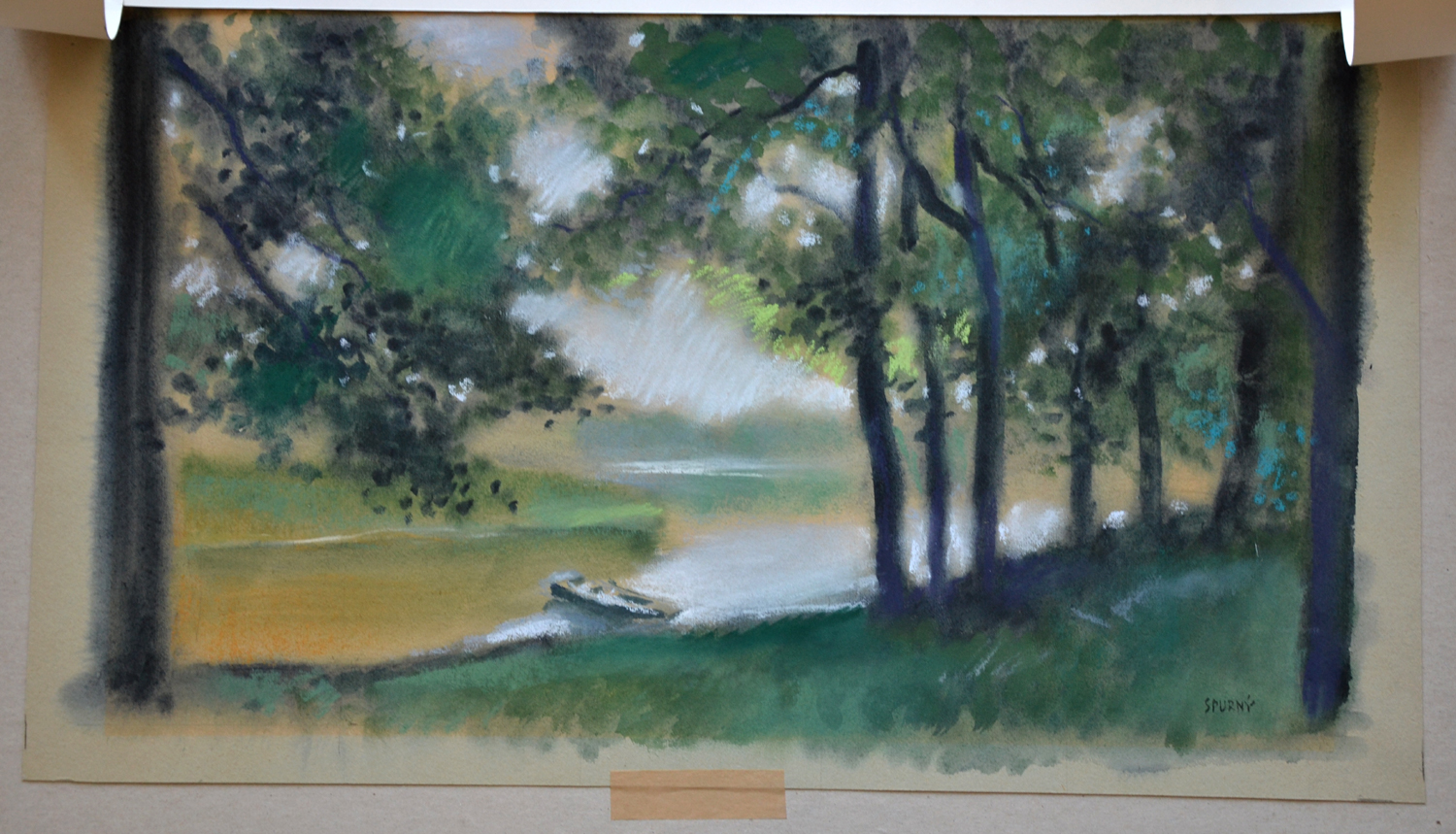 Josef Spurný Labe u Neratovic, akvar. pastel. 57,5x35cm, v paspartě 62 x 42cm, č.9 (3)