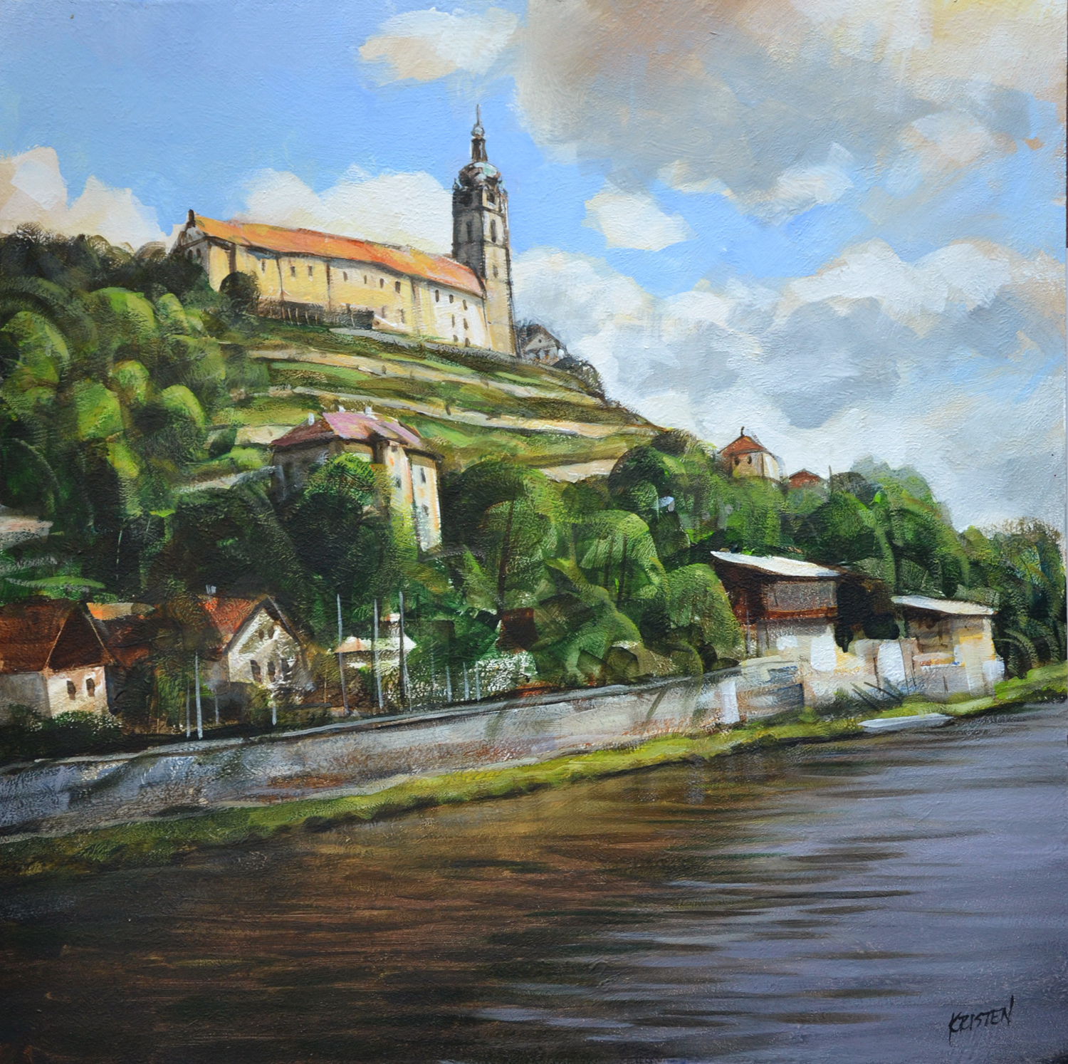 Jiří Kristen, Mělník, akryl na sololitu tl.3mm, 60x60cm - ZAMLUVENO